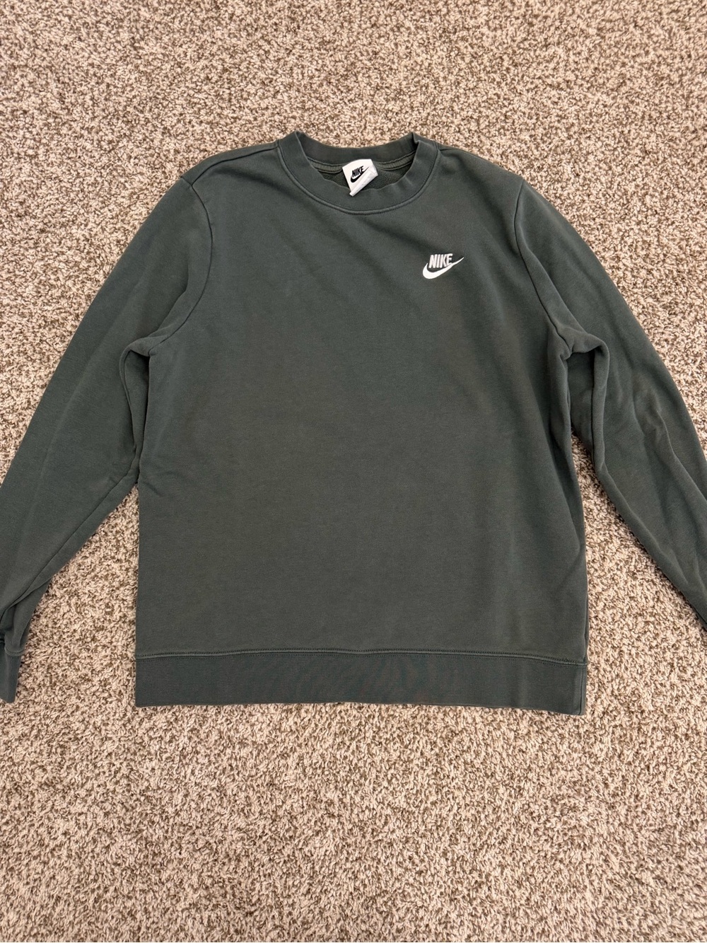 Nike Men's Forest Green Crewneck Sweatshirt with White Swoosh